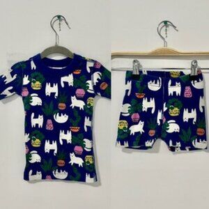 Hanna Andersson Boy's Cat & Plant Print Pajama Shorts Set Size 3T